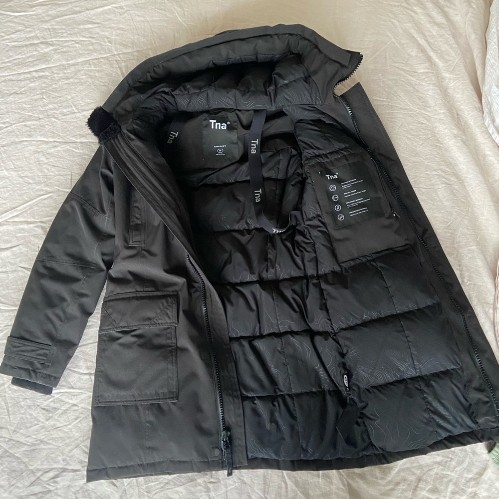 Aritzia Black Puff Jacket Coat with Hood - Picture 2 of 8